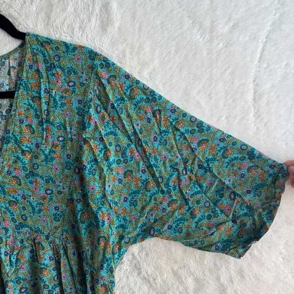 Natural Life Stella V-Neck Mini Dress Women’s XL Turquoise Ditsy Vines Bohemian - Picture 5 of 11